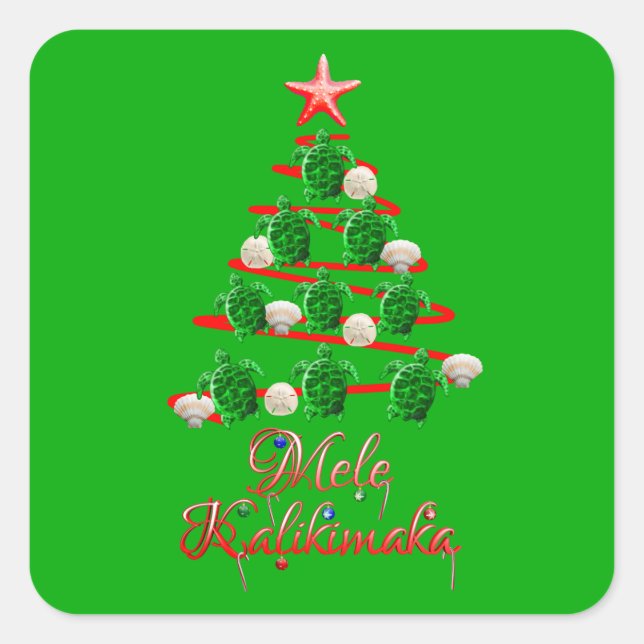 Sticker Carré Tortues de mer Mele Kalikimaka (Devant)