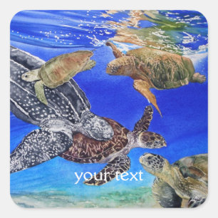 Sticker Carré Tortues de mer sous-marines Art Espèces menacées
