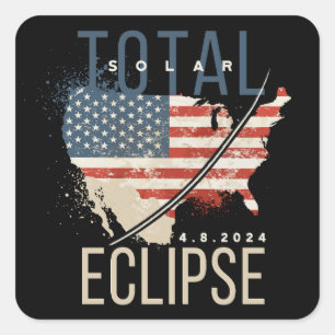 Sticker Carré Total Solaire Eclipse 4.8.2024 Patriotic USA Map