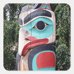 Sticker Carré Totem Pole amérindien, Anchorage, Alaska