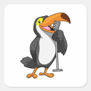 Sticker Carré Toucan at Music with Microphone