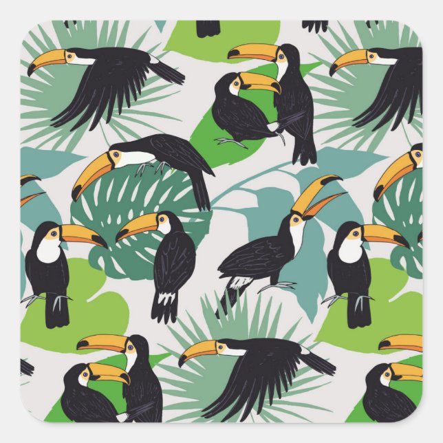 Sticker Carré Toucan Bird : Palm Feuille Motif (Devant)