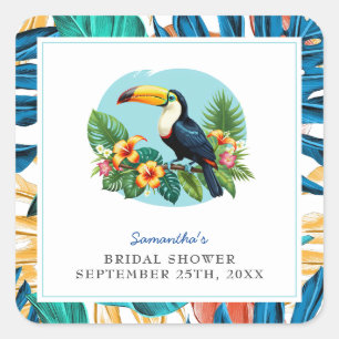 Sticker Carré Toucan Réception de Mariage Été Forêt Tropicale