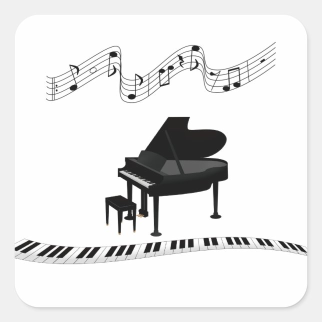 Sticker Carré Touches de piano, clavier et notes musicales (Devant)