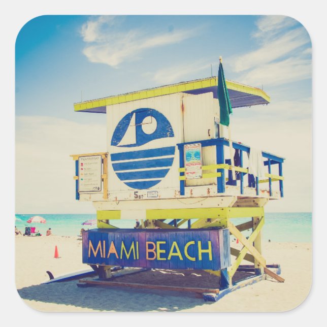 Sticker Carré Tour de garde | South Beach, Miami, Fl (Devant)