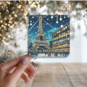 Sticker Carré Tour Eiffel à Paris, France à l'heure de Noël