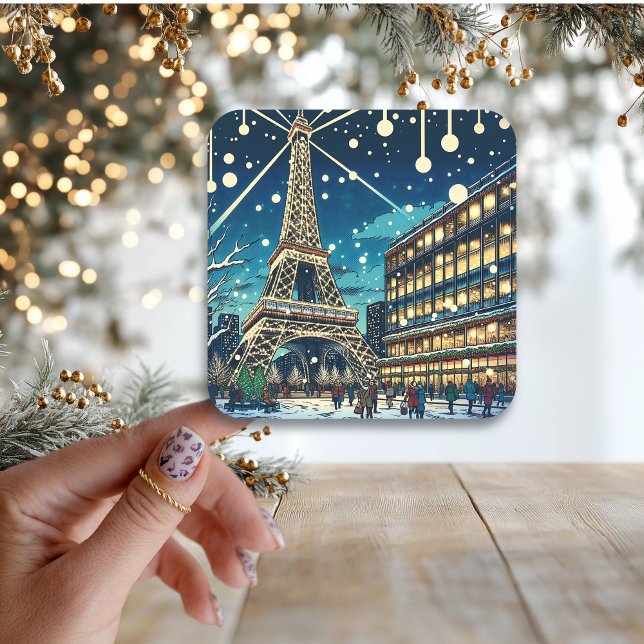 Sticker Carré Tour Eiffel à Paris, France à l'heure de Noël (Créateur téléchargé)