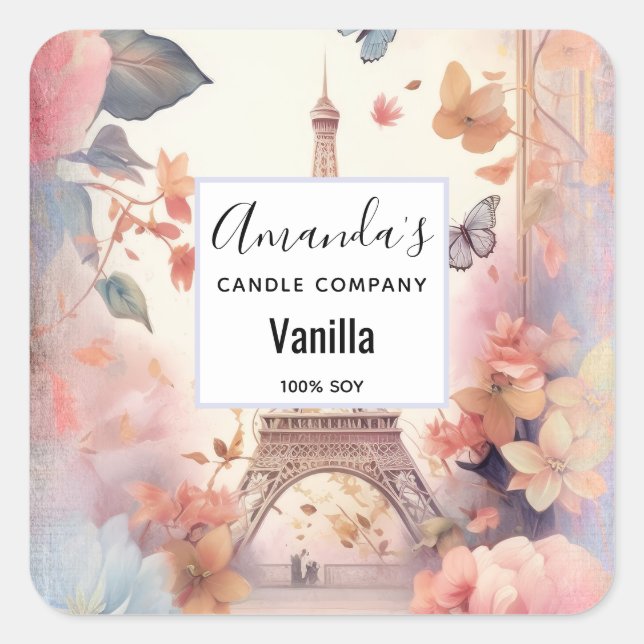 Sticker Carré Tour Eiffel avec Fleurs Bougies Business (Devant)