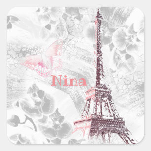 Sticker Carré Tour Eiffel contre le arrière - plan des orchidé