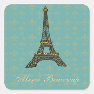 Sticker Carré Tour Eiffel Fleur de Lis Vert Vintage
