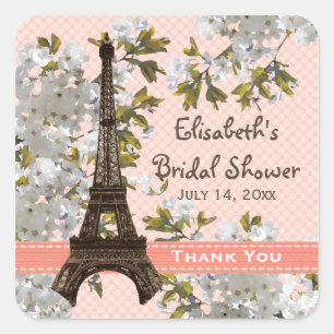 Sticker Carré Tour Eiffel Merci Fleur cerise Favor Sticke