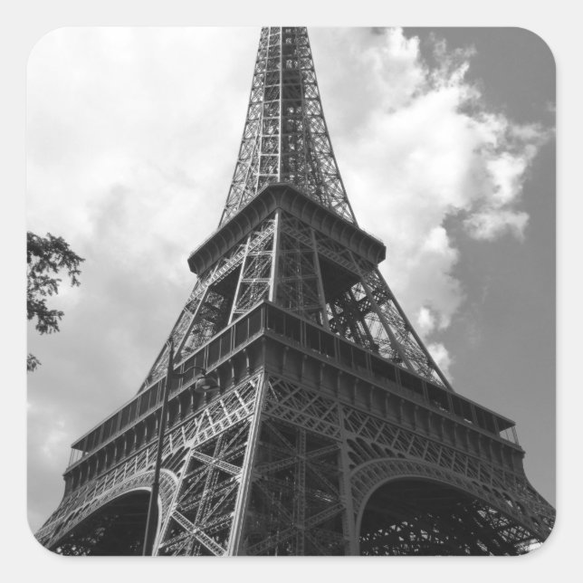 Sticker Carré Tour Eiffel noir et blanc à Paris (Devant)