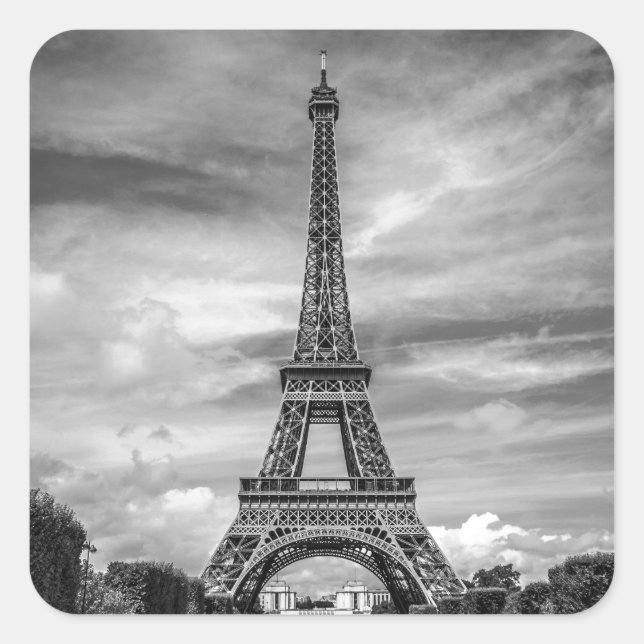 Sticker Carré Tour Eiffel noir et blanc Paris France (Devant)