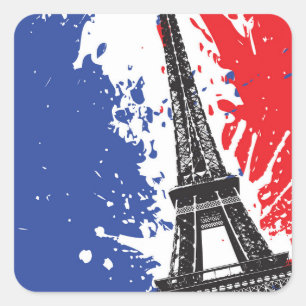 Sticker Carré Tour Eiffel   Paris, France   Drapeau Grunge