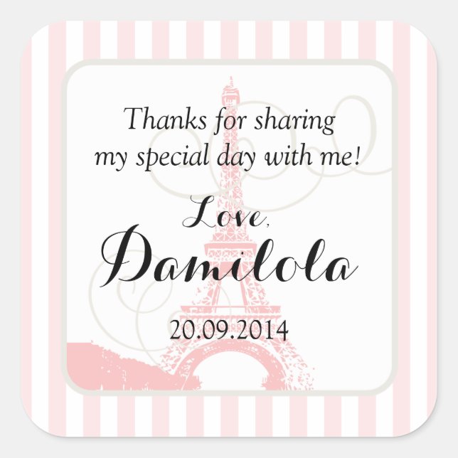 Sticker Carré Tour Eiffel Paris Mariage (Devant)
