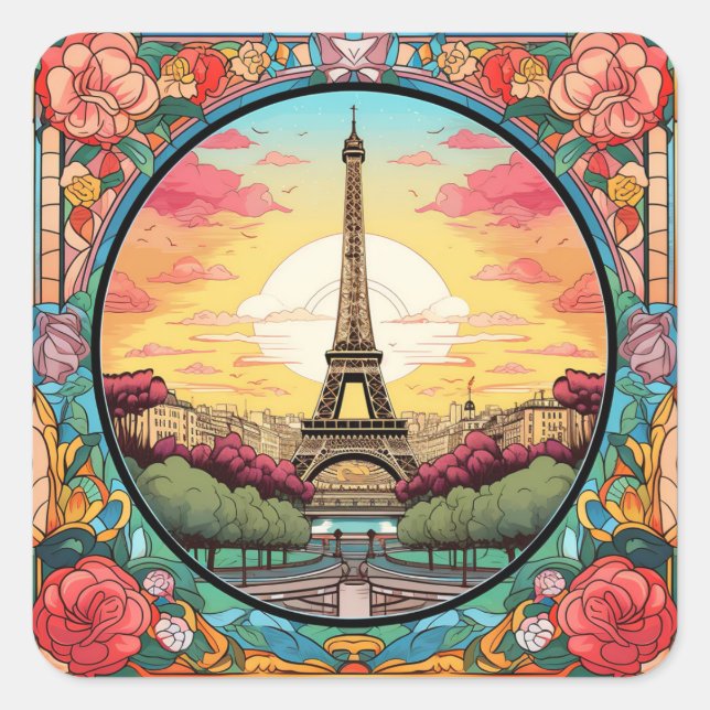 Sticker Carré Tour Eiffel Paris Paris Floral (Devant)