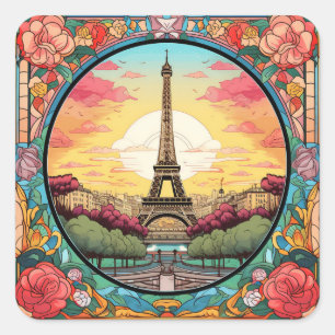 Sticker Carré Tour Eiffel Paris Paris Floral