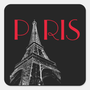 Sticker Carré Tour Eiffel Paris Voyage Noir Blanc Rouge Pop Art