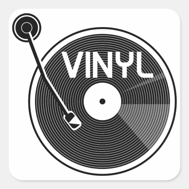 Sticker Carré Tourne-disque vinyle noir et blanc (Devant)