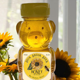 Sticker Carré Tournesol avec abeille mini Honey Bear Jaune Étiqu