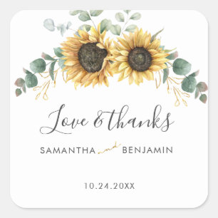 Sticker Carré Tournesol Eucalyptus Merci Mariage vert