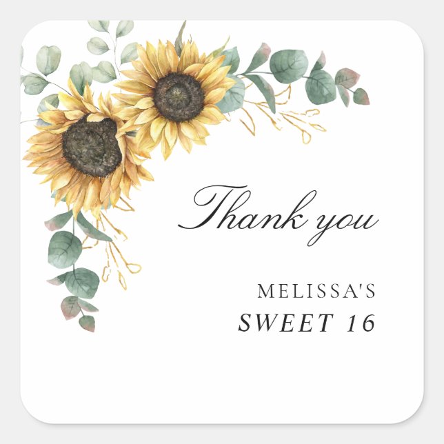Sticker Carré Tournesol Eucalyptus Sweet 16 Merci (Devant)