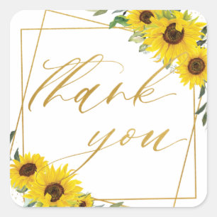 Sticker Carré Tournesol Floral Mariage or Merci géométrique 