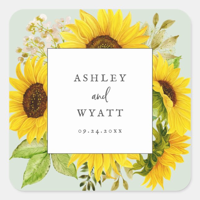 Sticker Carré Tournesol | Mint Mariage Enveloppe sceaux (Devant)