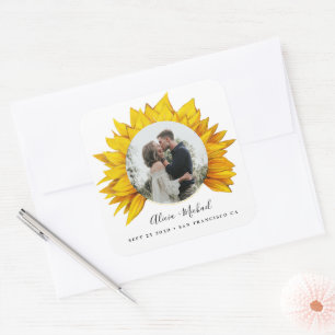 Sticker Carré Tournesol photo mariage rustique enregistrer la da