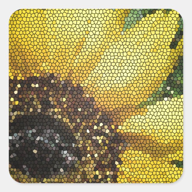 Sticker Carré Tournesol Printemps Fleur Jaune Mosaïque Florale (Devant)
