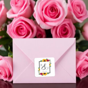 Sticker Carré Tournesol Rose Daisy Floral Mariage d'Automne