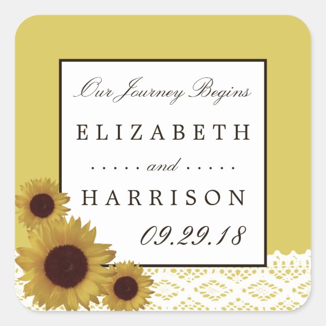 Sticker Carré Tournesols et Mariage en dentelle Vintage (Devant)