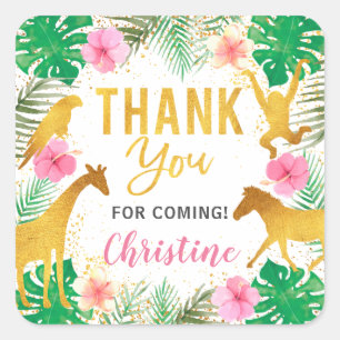 Sticker Carré Tournoi de safari des animaux de la Jungle rose