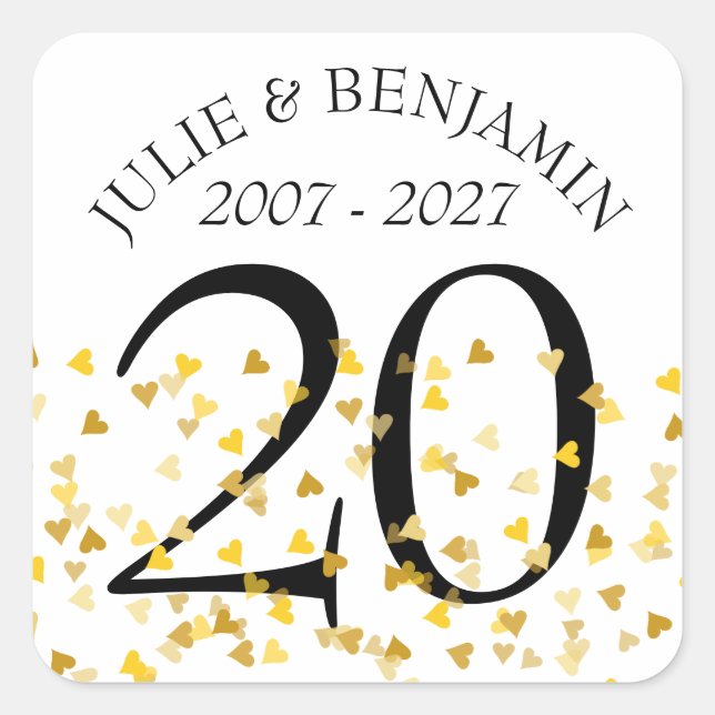 Sticker Carré Tous confettis de coeurs d'or d'anniversaire (Devant)