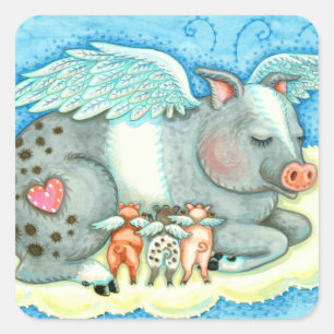 STICKER CARRÉ TOUS LES BONS PIGLETS VONT AU CIEL, LES BONS PIG A