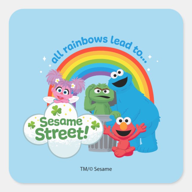 Sticker Carré Tous les Rainbows mènent à Sesame Street (Devant)