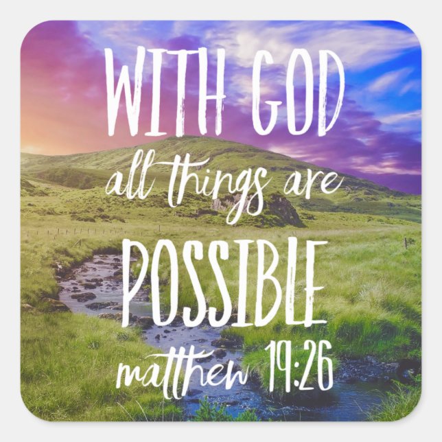 Sticker Carré Tous les Things Are Possible Bible Versets Scriptu (Devant)