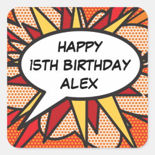 Sticker Carré Tout Anniversaire Discours Bubble Amusant Retro Co