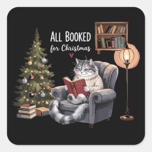 Sticker Carré Tout réservé pour le chat livresque de Noël Lectur