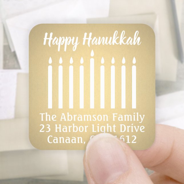 Sticker Carré Tout Texte Menorah Faux Foil Retourner Adresse Éti (Créateur téléchargé)