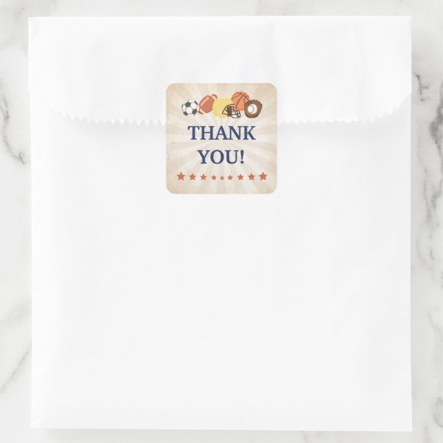 Sticker Carré Toutes les étoiles Sports Baby shower Favoriser (Sac)