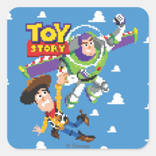 Sticker Carré Toy Story 8Bit Woody et Buzz Lightyear