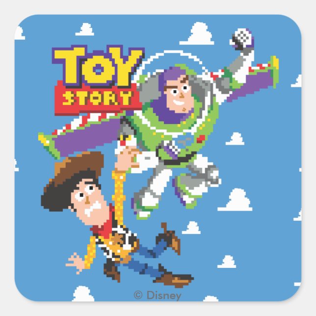 Sticker Carré Toy Story 8Bit Woody et Buzz Lightyear (Devant)