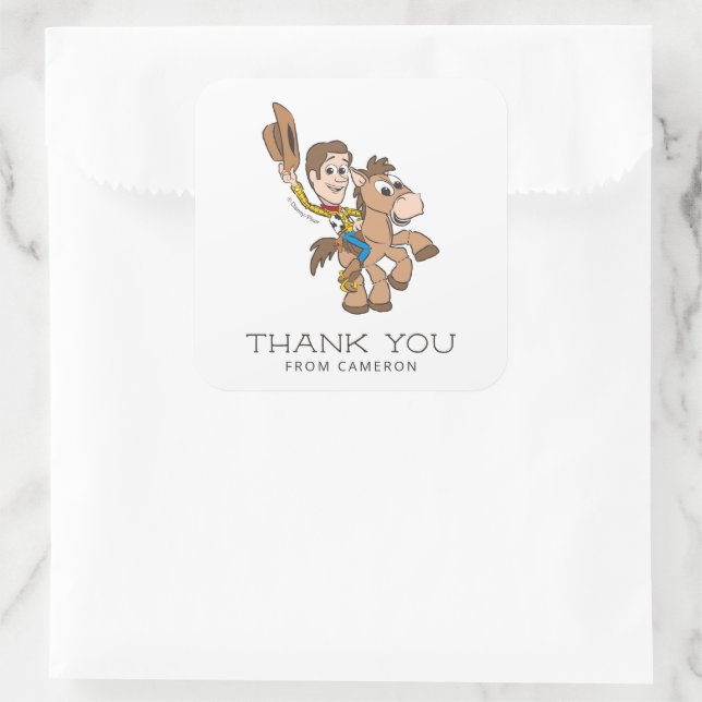 Sticker Carré Toy Story Baby Woody 1er anniversaire Merci (Sac)