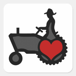 Sticker Carré Tracteur avec amour du coeur dans le pays