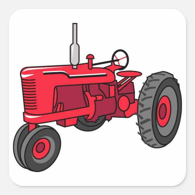 Sticker Carré Tracteur rouge vintage (Devant)