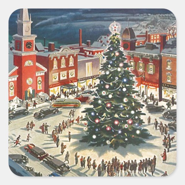 Sticker Carré Tradition sapin de Noël éclairer les gens de la vi (Devant)