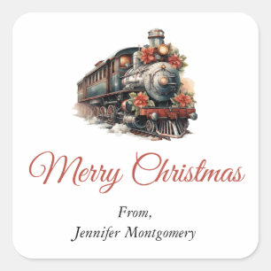 Sticker Carré Train à vapeur à l'ancienne Noël rétro