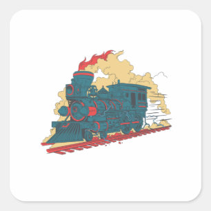 Sticker Carré Train à vapeur rétro - Amateur de transport vintag