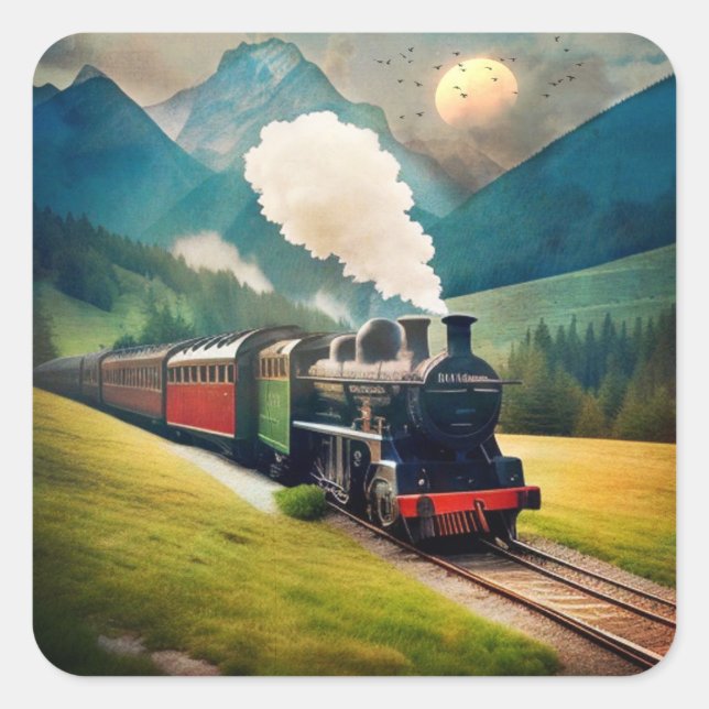 Sticker Carré Train à vapeur vintage (Devant)
